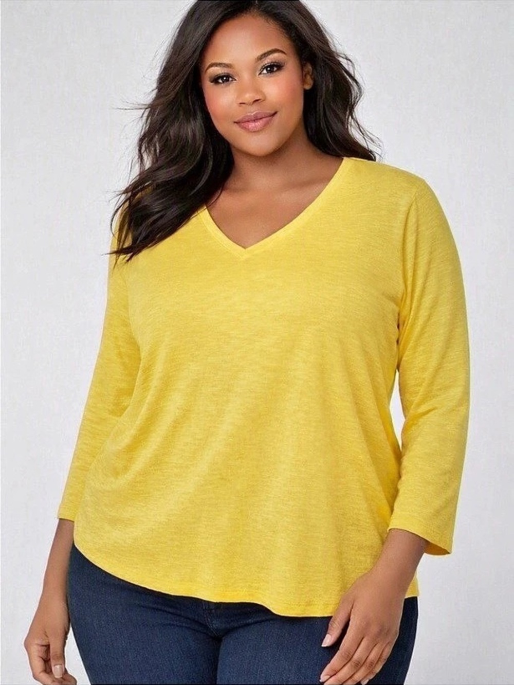 Jones New York V-Neck Long Sleeve Top in Yellow Size XL Like New